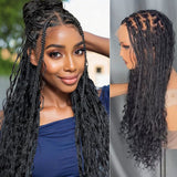 "Fitted Cap" Full Lace Knotless Braided Wig with Invisible Strap - Boho Curls