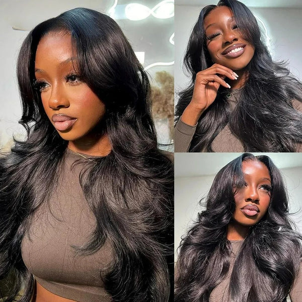 13x6 HD Swiss Lace Upgraded Hairline Pre-plucked 150%180% Wig - Body Wave Wavy with Curtain Bang