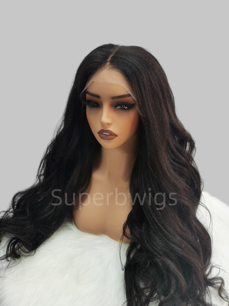 9x6 HD Swiss Lace Upgraded Hairline C-shape Ear Glueless Wig with Drawstring - Kinky Wave