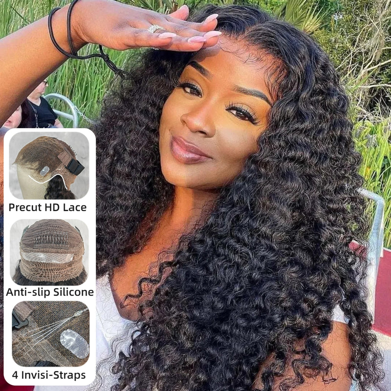 【Upgraded】PreCut 4-Line Invisible Strap 360 HD Lace Wig - Burmese Curly
