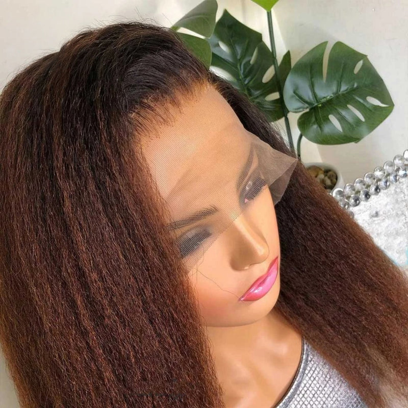【Crazy Sale】Bye~Bye~KNOTS HD Swiss Lace 13x4 Full Frontal Pre-plucked Ombre Color Wig - Kinky Straight