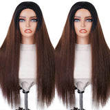 【3 IN 1 Half Wig】 Flip Over Half Wig with Drawcord Wear & Go Glueless Ombre Color Wig - Yaki Straight