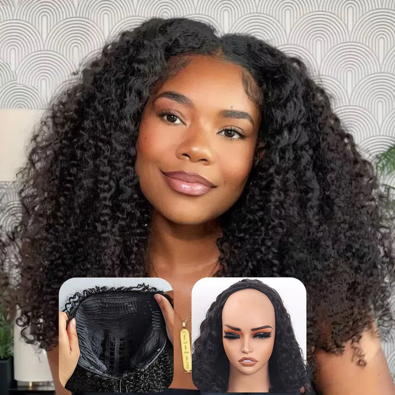 【3 IN 1 Half Wig】 Flip Over Half Wig with Drawstring Wear & Go Glueless Wig - Kinky Curly