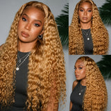 [50% OFF] 13x6 Full Frontal Transparent Lace Honey Blonde Color  Wig - Water Wavy