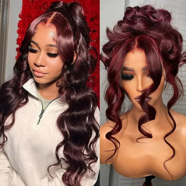 [50% OFF]HALF PRICE /// 13x4 Transparent Lace Front Burgundy Wine Color Wig - BODY WAVE