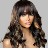 13x4 Transparent Lace Front Light Highlight Color Preplucked  Human Hair Wig - Wavy with Bang