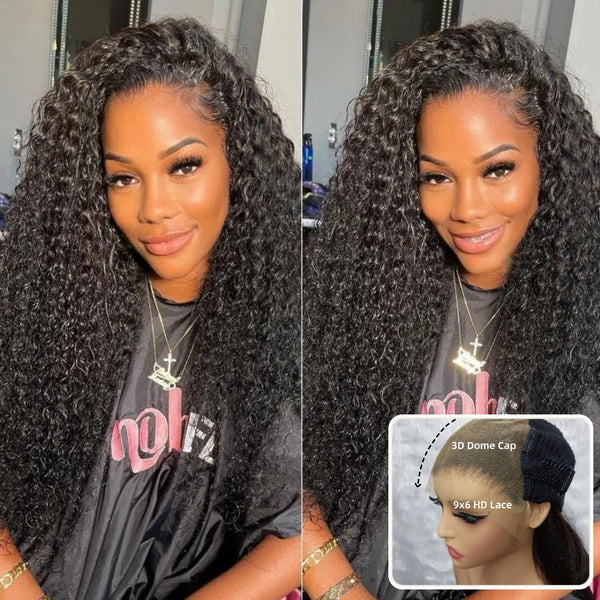"3D DOME CAP" 9x6 HD  Lace Upgraded Hairline C-shape Ear Glueless Wig with Drawcord - Curly