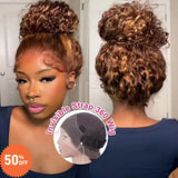 [50% OFF]360 Transparent Lace Pre-plucked Hairline 250% Density Highlight Color Wig with Invisible Strap - Water Wave