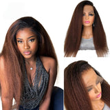 【Crazy Sale】Bye~Bye~KNOTS HD Swiss Lace 13x4 Full Frontal Pre-plucked Ombre Color Wig - Kinky Straight