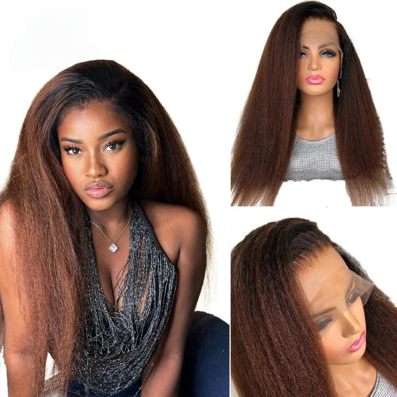 【Crazy Sale】Bye~Bye~KNOTS HD Swiss Lace 13x4 Full Frontal Pre-plucked Ombre Color Wig - Kinky Straight