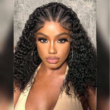 9x6 Transparent Lace Braided Human Hair Wig - Curly/ Water Wave