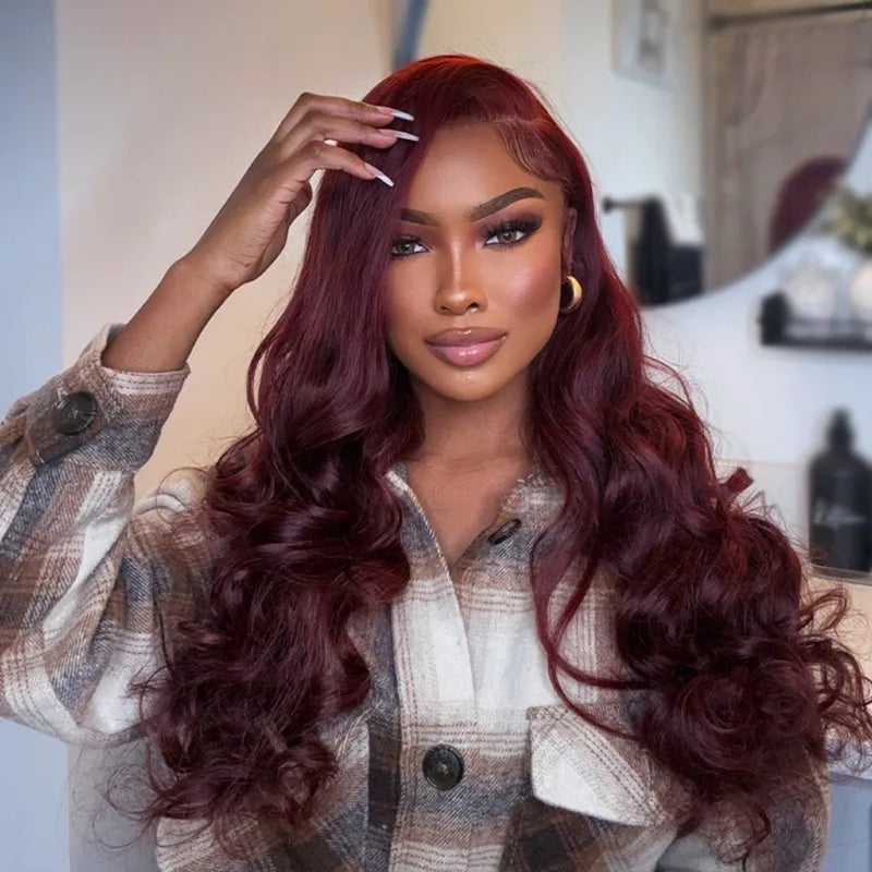 [50% OFF]HALF PRICE /// 13x4 Transparent Lace Front Burgundy Wine Color Wig - BODY WAVE