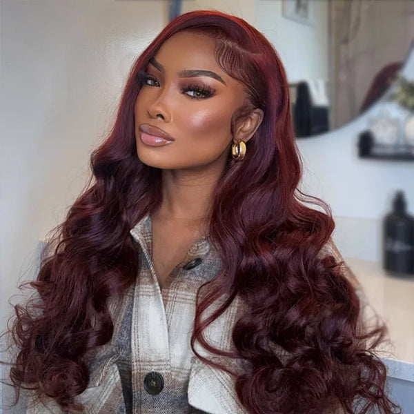 [50% OFF]HALF PRICE /// 13x4 Transparent Lace Front Burgundy Wine Color Wig - BODY WAVE