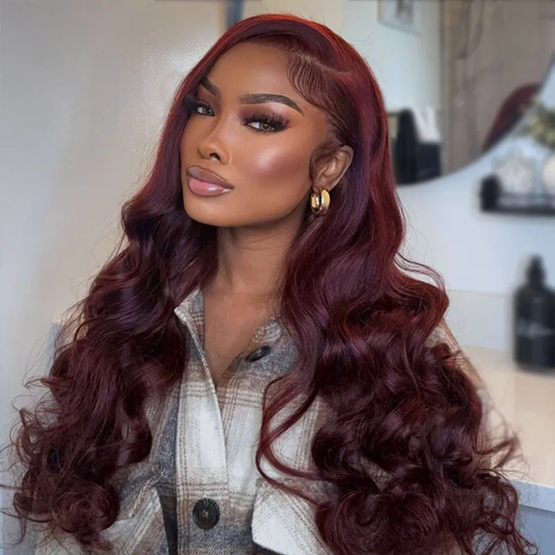 [50% OFF]HALF PRICE /// 13x4 Transparent Lace Front Burgundy Wine Color Wig - BODY WAVE