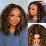 [50% OFF]HALF PRICE /// 4x4 / 5x5 Transparent Lace Ombre Honey Brown Highlight Color Wig - Curly Bob