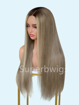 【LUX HAIR】5x5/13x4 HD Swiss Lace Pre-plucked Ash Blonde Ombre Color 180% Human Hair Wig - Straight