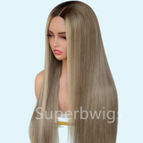 【LUX HAIR】5x5/13x4 HD Swiss Lace Pre-plucked Ash Blonde Ombre Color 180% Human Hair Wig - Straight