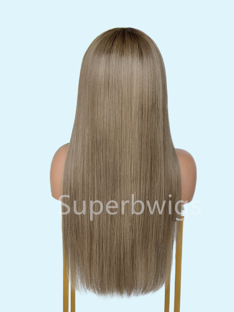 【LUX HAIR】5x5/13x4 HD Swiss Lace Pre-plucked Ash Blonde Ombre Color 180% Human Hair Wig - Straight