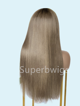 【LUX HAIR】5x5/13x4 HD Swiss Lace Pre-plucked Ash Blonde Ombre Color 180% Human Hair Wig - Straight