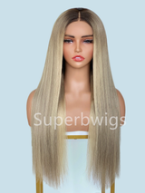 【LUX HAIR】5x5/13x4 HD Swiss Lace Pre-plucked Ash Blonde Ombre Highlight Color 180% Human Hair Wig - Straight