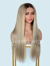 【LUX HAIR】5x5/13x4 HD Swiss Lace Pre-plucked Ash Blonde Ombre Highlight Color 180% Human Hair Wig - Straight