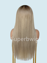 【LUX HAIR】5x5/13x4 HD Swiss Lace Pre-plucked Ash Blonde Ombre Highlight Color 180% Human Hair Wig - Straight