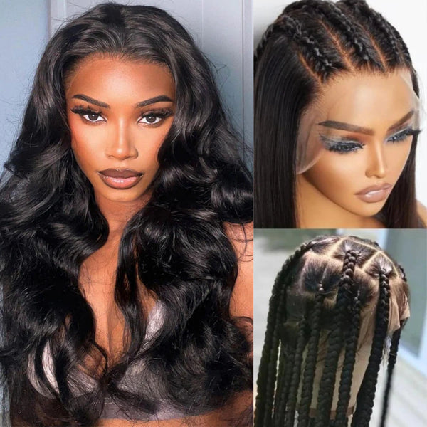 WHOLE LACE NO MESH HD LACE HUMAN HAIR WIG WITH TRANSPARENT DRAWSTRING - Body Wave