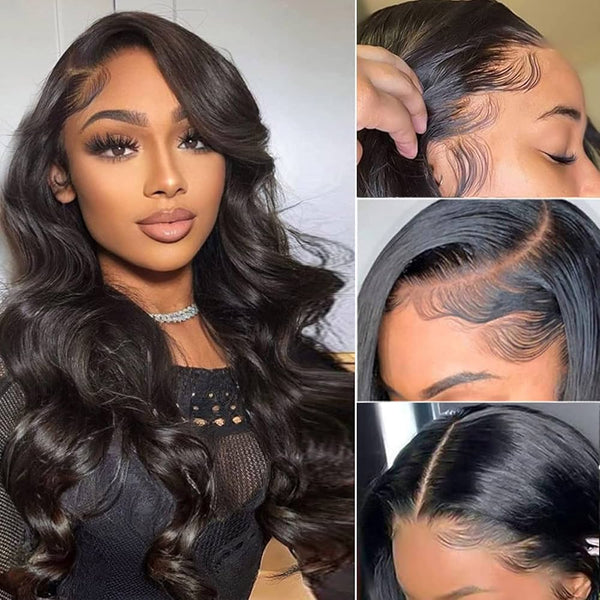 WHOLE LACE NO MESH HD LACE HUMAN HAIR WIG WITH TRANSPARENT DRAWSTRING - Body Wave