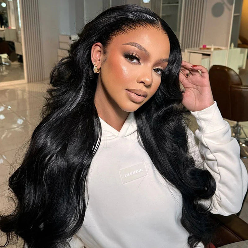 WHOLE LACE NO MESH HD LACE HUMAN HAIR WIG WITH TRANSPARENT DRAWSTRING - Body Wave