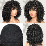 Full Machine Made Human Hair Wig - Spanish Curl with Bang