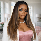 HD Lace 13x6 Fitted Cap Ear Tap Highlight Color Layered Cut Wig - Straight