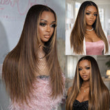 HD Lace 13x6 Fitted Cap Ear Tap Highlight Color Layered Cut Wig - Straight