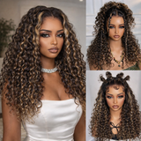"3D DOME CAP" 9x6 HD Lace Upgraded Hairline C-shape Ear Highlight Color Wig with Drawstring - Water Wave
