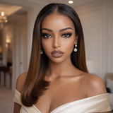 "3D DOME CAP" 9x6 HD Lace Upgraded Hairline C-shape Ear Glueless Ombre Brown Color Wig with Drawstring - Straight Bob