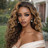 HD Lace 13x6 Fitted Cap Ear Tap Highlight Color Wig - Bouncy Loose Wave
