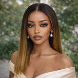 "3D DOME CAP" 9x6 HD Lace Upgraded Hairline C-shape Ear Ombre Color Wig with Drawstring - Straight Bob