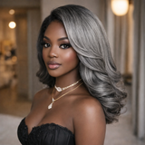5x5/13x4 Transparent Lace Front Pre-plucked Salt and Pepper Gray Color Wig -  Wavy Ending
