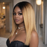 HD Lace 13x6 Fitted Cap Ear Tap Ombre Color Wig - Straight