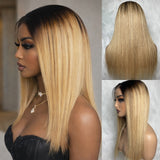 HD Lace 13x6 Fitted Cap Ear Tap Ombre Color Wig - Straight