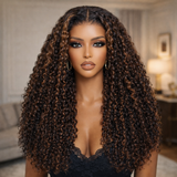 "370 Fitted Cap" HD LACE FRONT Highlight Color WIG WITH Invisible Strap - Curly