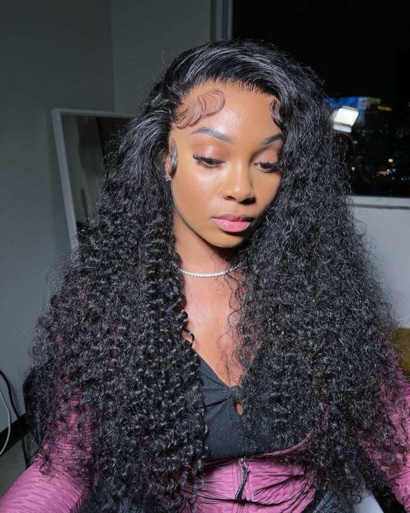 4x4/13x4/13x6/Full Frontal/360/Full Lace Transparent Lace Jet Black 1# Color Wig - Curly