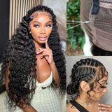 Full Lace HD/TRANSPARENT LACE PRE-PLUCKED HUMAN HAIR WIGS WITH TRANSPARENT DRAWSTRING - DEEP WAVE