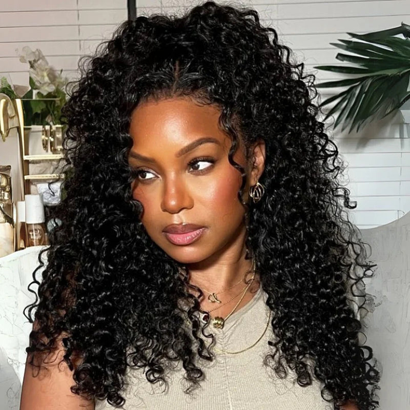 【Upgraded】PreCut 4-Line Invisible Strap 360 HD Lace Wig - Deep Curly
