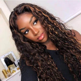 "370 Fitted Cap" HD LACE FRONT Highlight Color WIG WITH Invisible Strap - Water Wave
