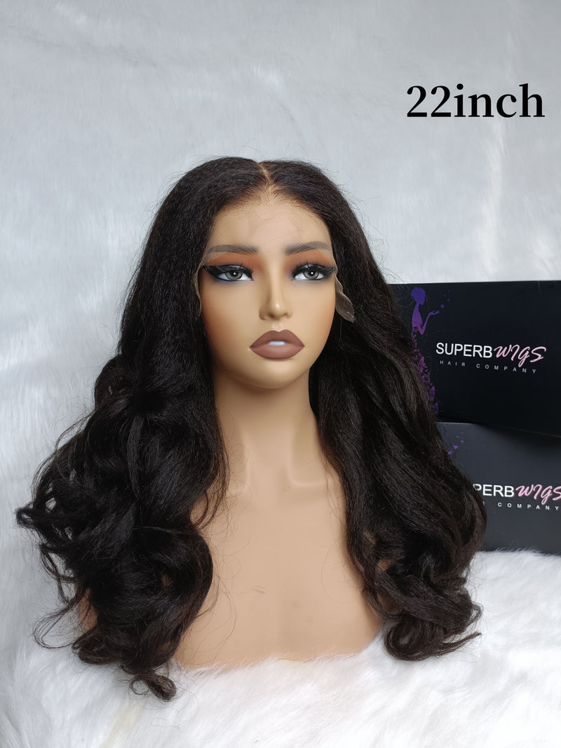 9x6 HD Swiss Lace Upgraded Hairline C-shape Ear Glueless Wig with Drawstring - Kinky Wave