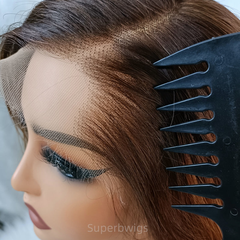 13x6 HD Swiss Lace Front LAGOS HAIRLINE Highlight Brown Color Side Parting Wig - Body Wave
