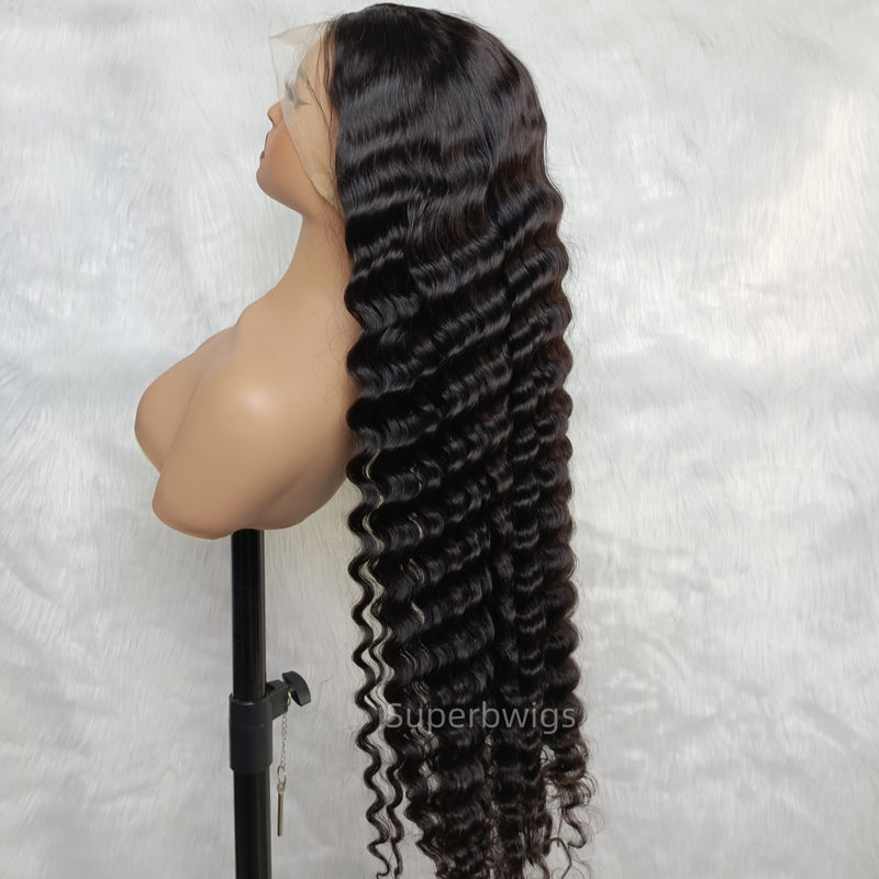 WHOLE LACE NO MESH TRANSPARENT LACE HUMAN HAIR WIG WITH TRANSPARENT DRAWSTRING - LOOSE WAVE
