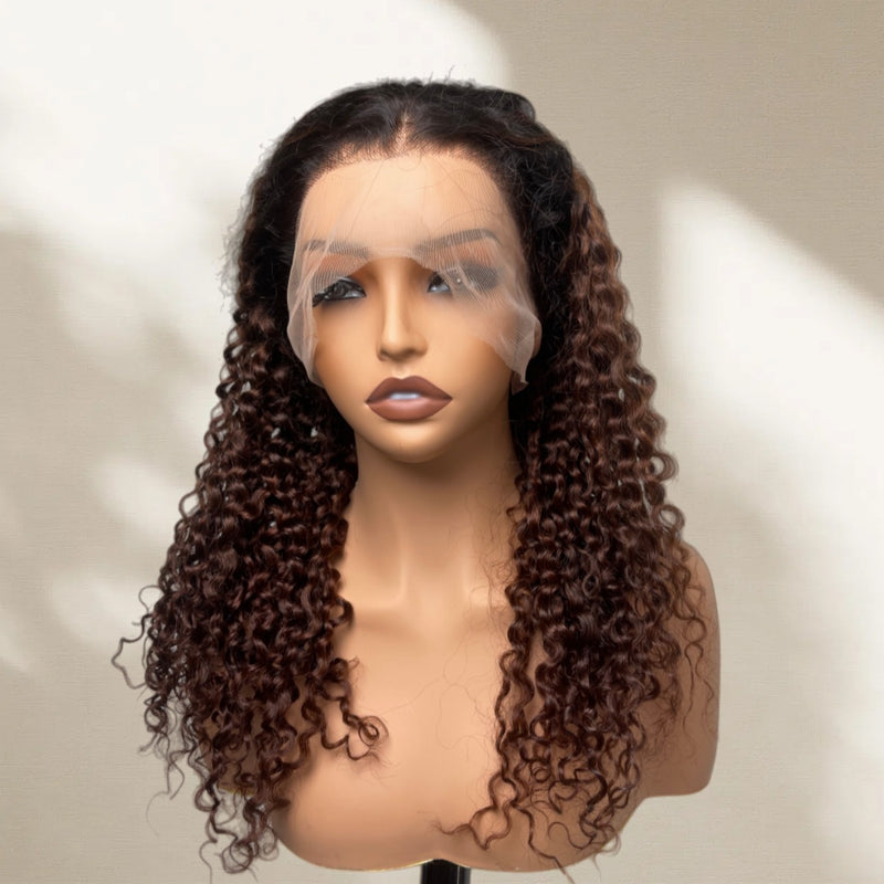 360 Transparent Lace Preplucked Hairline Ombre Color Wig - Curly