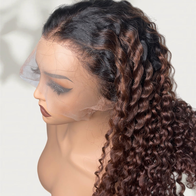 360 Transparent Lace Preplucked Hairline Ombre Color Wig - Curly
