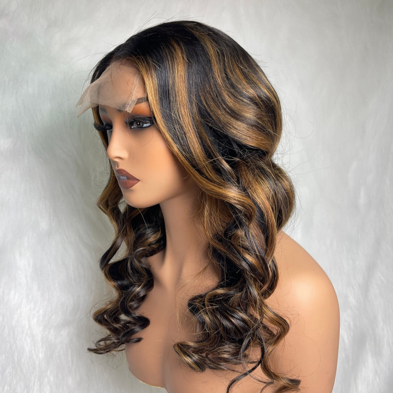 【Solo-Piece】4x4 Transparent Lace Preplucked 20inch 250% Highlight Color Wig - Body Wave Wavy